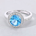 2.25 Ct Round Swiss Blue Topaz Lab Diamond Prong Silver Pave Halo Ring by Fine Color Jewels