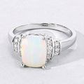 1 Ct Cushion White Ethiopian Opal Lab Diamond Prong Silver Bridge Ring by Fine Color Jewels