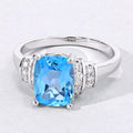 2.65 Ct Cushion Swiss Blue Topaz and Lab Diamond Prong Silver Bridge Ring by Fine Color Jewels