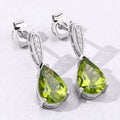 2.70 Ct Pear Green Peridot & Lab Diamond V-Prong Silver Teardrop Dangle Earrings by Fine Color Jewels