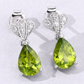 2.70 Ct Pear Green Peridot & Lab Diamond Prong Silver Teardrop Dangle Earrings by Fine Color Jewels
