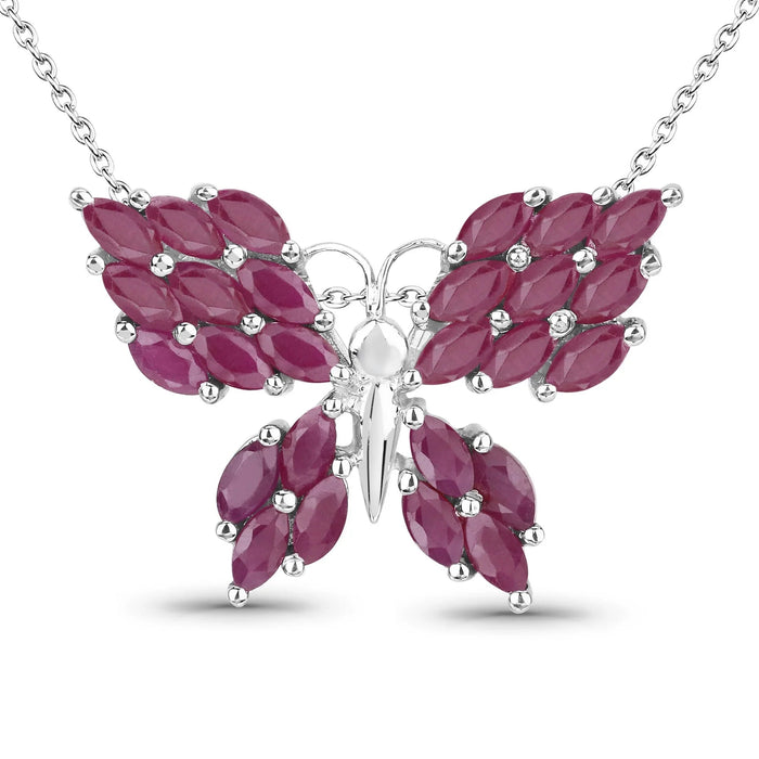 3.12 Ct Marquise Pink Ruby Prong Silver Butterfly Cluster Pendant Necklace by Fine Color Jewels