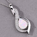 0.90 Ct Pear White Ethiopian Opal & Lab Diamond Prong Silver Teardrop Crossover Pendant Necklace by Fine Color Jewels