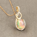 0.48 Ct Oval White Opal & Diamond Prong 14K Gold Plated Silver Crossover Pendant Necklace by Fine Color Jewels