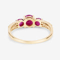 0.95 Ct Round Pink Ruby & Diamond Prong 14K Yellow Gold Pave Three Stone Split Shank Ring by Fine Color Jewels
