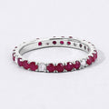1.01 Ct Round Pink Mozambique Ruby and Lab Diamond Prong Silver Eternity Band Ring by Fine Color Jewels
