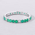 0.75 Ct Round Green Zambian Emerald and Lab Diamond Prong Silver Eternity Band Ring by Fine Color Jewels