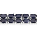 28.80 Cttw Oval Blue Sapphire Prong Sterling Silver Two Row Tennis Bracelet by Fine Color Jewels