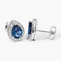2.30 Ct Pear London Blue Topaz & Lab Diamond Prong Silver Halo Stud Earrings by Fine Color Jewels