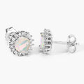 1.00 Ct Round White Ethiopian Opal & Lab Diamond Prong Silver Halo Stud Earrings by Fine Color Jewels