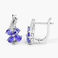 1.12 Ct Pear Violet Tanzanite & Lab Diamond Prong Silver Flower Drop Earrings by Fine Color Jewels