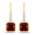 2.48 Ct Octagon Red Rubellite & Lab Diamond Prong 14K Gold Stud Earrings by Fine Color Jewels