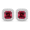 2.48 Ct Octagon Red Rubellite & Lab Diamond Prong 14K Gold Stud Earrings