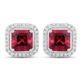 2.48 Ct Octagon Red Rubellite & Lab Diamond Prong 14K Gold Stud Earrings by Fine Color Jewels