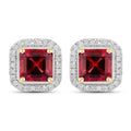 2.48 Ct Octagon Red Rubellite & Lab Diamond Prong 14K Gold Stud Earrings by Fine Color Jewels