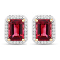 2.84 Ct Octagon Red Rubellite & Lab Diamond Prong 14K Gold Stud Earrings by Fine Color Jewels