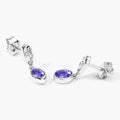 0.88 Ct Oval Violet Tanzanite & Lab Diamond Bezel Silver Dangle Earrings by Fine Color Jewels