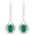 0.60 Ct Oval Green Zambian Emerald & Diamond Prong 14K White Gold Drop Dangle Earrings by Fine Color Jewels