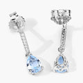 1.20 Ct Pear Blue Aquamarine & Lab Diamond Prong Silver Teardrop Dangle Earrings by Fine Color Jewels