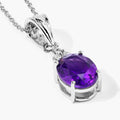 2.20 Ct oval purple Amethyst and Lab Diamond prong Silver Cocktail pendant Necklace by Fine Color Jewels