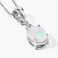 1.56 Ct oval white Ethiopian Opal and Lab Diamond prong Silver Cocktail pendant Necklace by Fine Color Jewels