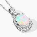 1 Ct cushion white Ethiopian Opal and Lab Diamond prong Silver Slide Pendant Necklace by Fine Color Jewels