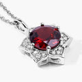 2.25 Ct round red Mozambique Garnet and Lab Diamond prong Silver flower pendant Necklace by Fine Color Jewels