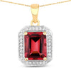 Red Genuine Rubellite and White Diamond 14K Yellow Gold Halo Pendant