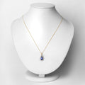 1.88 Ct Genuine Oval Ceylon Blue Sapphire and Diamond 18K Yellow Gold Teardrop Pendant by Fine Color Jewels