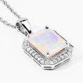 1.21 Ct Octagon White Ethiopian Opal & Lab Diamond Prong Silver Halo Pendant Necklace by Fine Color Jewels