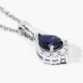 0.80 Ct Pear Blue Sapphire & Lab Diamond Prong Silver Teardrop Pendant Necklace by Fine Color Jewels