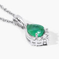 0.65 Ct Pear Green Zambian Emerald & Lab Diamond Prong Silver Teardrop Pendant Necklace by Fine Color Jewels