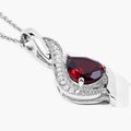 1.80 Ct Pear Red Mozambique Garnet & Lab Diamond Prong Silver Teardrop Crossover Pendant Necklace by Fine Color Jewels