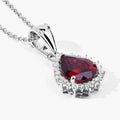 2.45 Ct Pear Red Mozambique Garnet & Lab Diamond Prong Silver Halo Teardrop Pendant Necklace by Fine Color Jewels