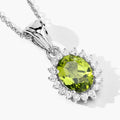 1.70 Ct Oval Green Peridot & Lab Diamond Prong Silver Halo Pendant Necklace by Fine Color Jewels