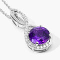2.40 Ct Round Purple Amethyst & Lab Diamond Prong Silver Crossover Pendant Necklace by Fine Color Jewels