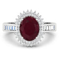 2.30 Ct Oval Pink Ruby & White Diamond Prong 14K White Gold Halo Cocktail Ring by Fine Color Jewels