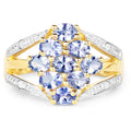 1.59 Ct Oval Violet Tanzanite Prong 14K Yellow Gold Plated Silver Cluster Split Shank Ring by Fine Color Jewels
