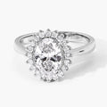 Oval Lab Diamond Prong Platinum Bridal Floral Halo Ring by Fine Color Jewels