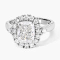 3.07 Ct Cushion Lab Grown Diamond Prong Platinum Halo Bridal Ring by Fine Color Jewels