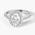 1.98 Ct Oval Lab Diamond Platinum Prong Halo Bridal Cathedral Ring with Pave Band by Fine Color Jewels