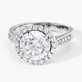 3.64 Ct Round Lab Diamond Prong Platinum Bridal Halo Pave Cathedral Ring by Fine Color Jewels