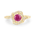 0.55 Ct Round Pink Ruby & Diamond Prong 14K Yellow Gold Halo Bypass Ring by Fine Color Jewels
