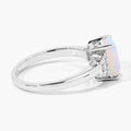 1.05 Ct Octagon White Ethiopian Opal and Lab Diamond Prong Silver Cocktail Ring by Fine Color Jewels