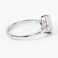 0.90 Ct Pear White Ethiopian Opal and Lab Diamond Prong Silver Three Stone Ring by Fine Color Jewels