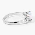 0.60 Ct Round White Ethiopian Opal and Lab Diamond Silver Prong Five Stone Ring by Fine Color Jewels