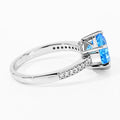 3.75 Ct Round Swiss Blue Topaz and Lab Diamond Prong Silver Pave Bridge Ring by Fine Color Jewels