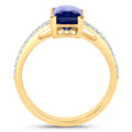 3.14 Ct Octagon Ceylon Blue Sapphire and White Diamond Prong 18K Yellow Gold Pave Bridge Ring by Fine Color Jewels