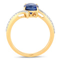2.42 Ct Oval Ceylon Blue Sapphire and White Diamond Prong 18K Yellow Gold Pave Bypass Ring by Fine Color Jewels