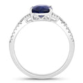 2.18 Ct Oval Ceylon Blue Sapphire and White Diamond Prong 18K White Gold Pave Crossover Engagement Ring by Fine Color Jewels